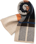 Wool Tartan Knitted Scarf for Men, Plaid Winter Warm Thick Soft Neckwear with Gift Box
