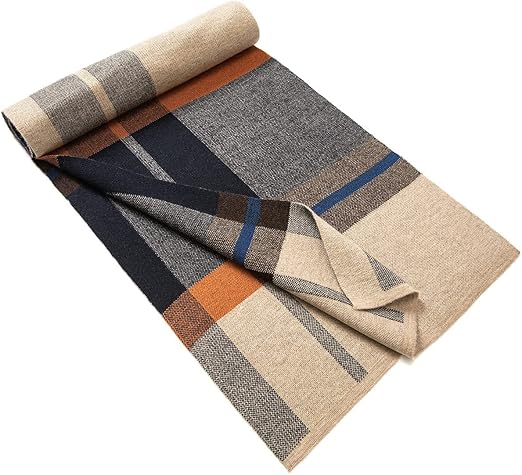 Wool Tartan Knitted Scarf for Men, Plaid Winter Warm Thick Soft Neckwear with Gift Box