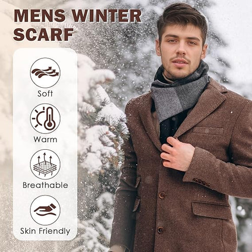Trends Mens Winter Warm Long Soft Scarf Plaid Tassel Scarf for Men Soft Classic Scarves